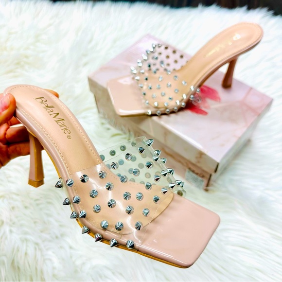 Bella Marie Nude Studded Heels - Picture 1 of 6